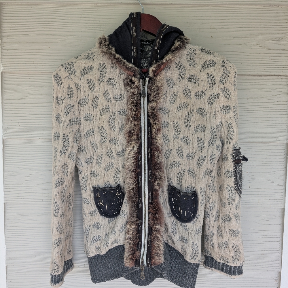 Women's Tricot Chic Zip Up Hooded Jacket Made In Italy Botanical Print Designer
